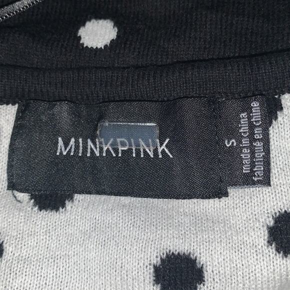 MinkPink Jemma Knit Women Top 3/4 Sleeve Black and White Polka Dot Print - Picture 8 of 8